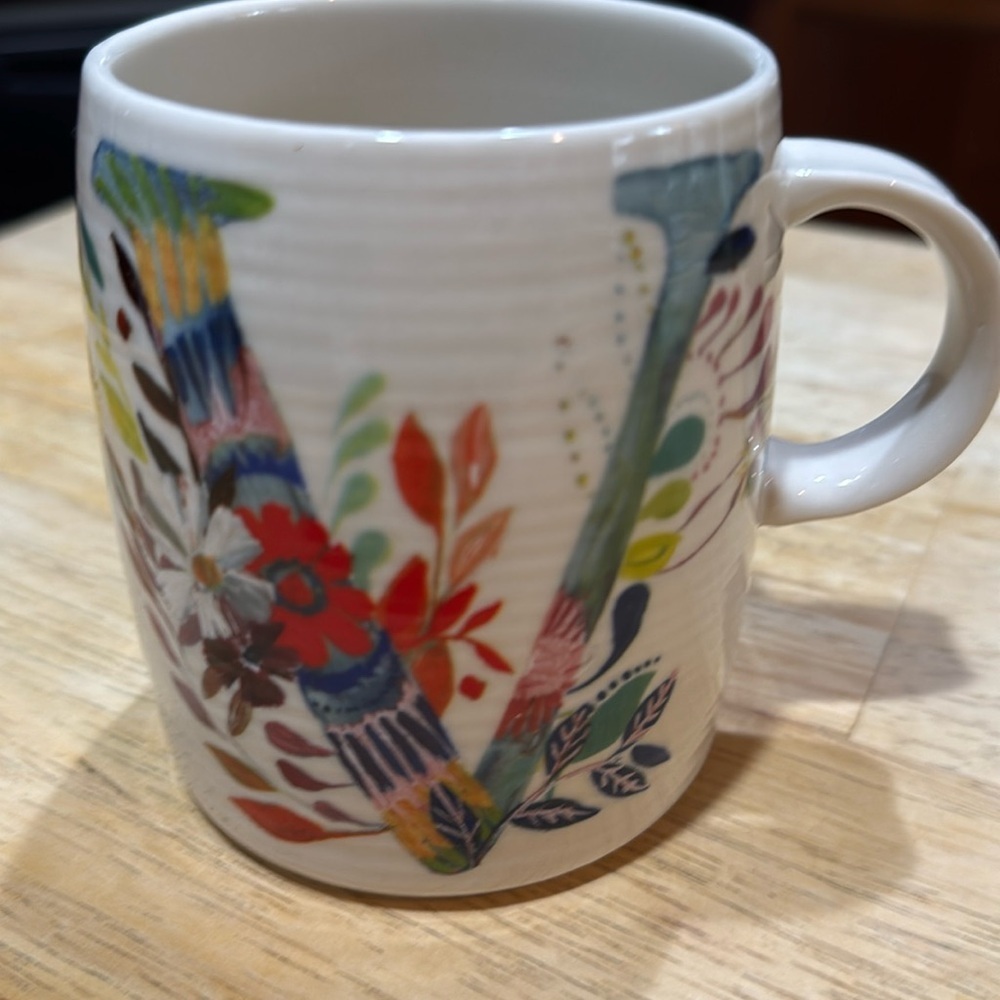 Anthropologie Starla Halfmann Petal Palette Floral Monogram Mug ‘V’